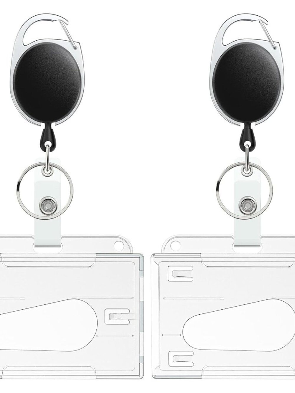 2 Pack Thumb-Slot Badge Holder 2-Card Horizontal Clear Plastic Case with Retract